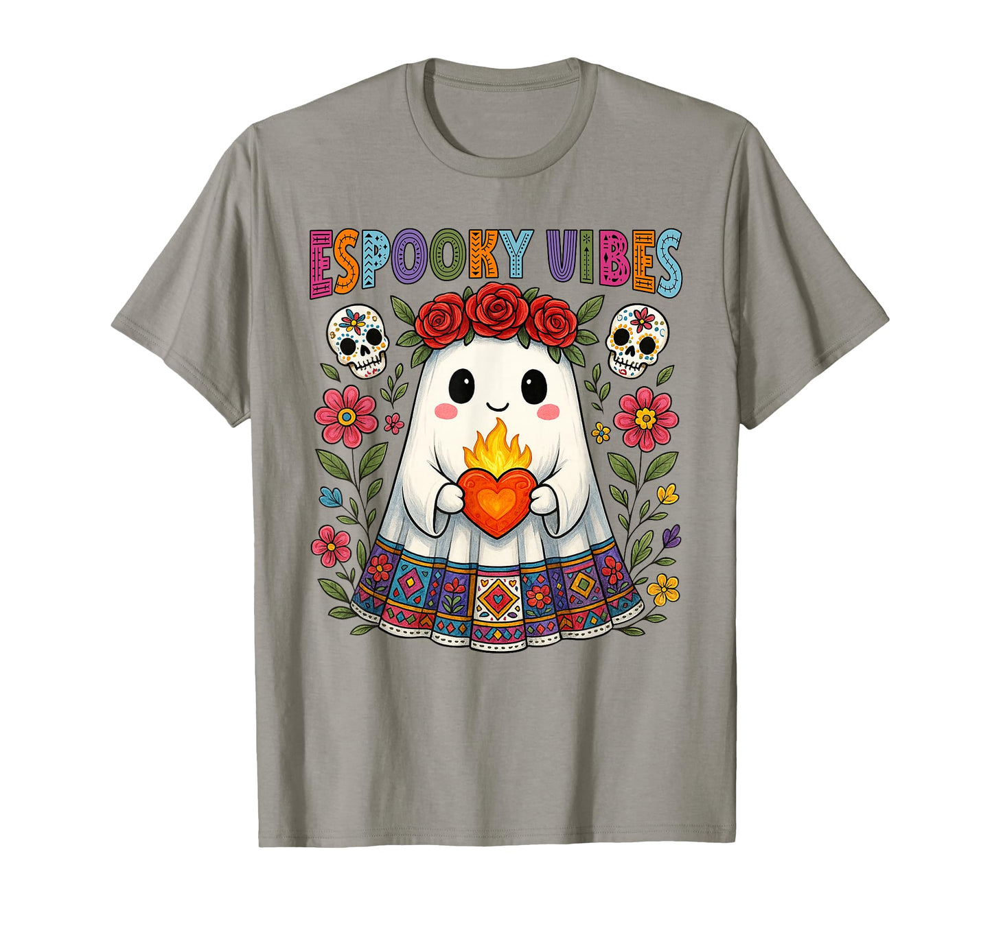 Espooky Vibes Spanish Mexican Halloween Floral Ghost Teacher T-Shirt
