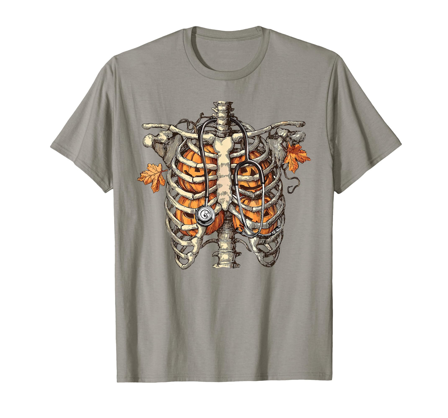 Funny Pumpkin Rib Cage Skeleton Halloween Nurse Stethoscope T-Shirt