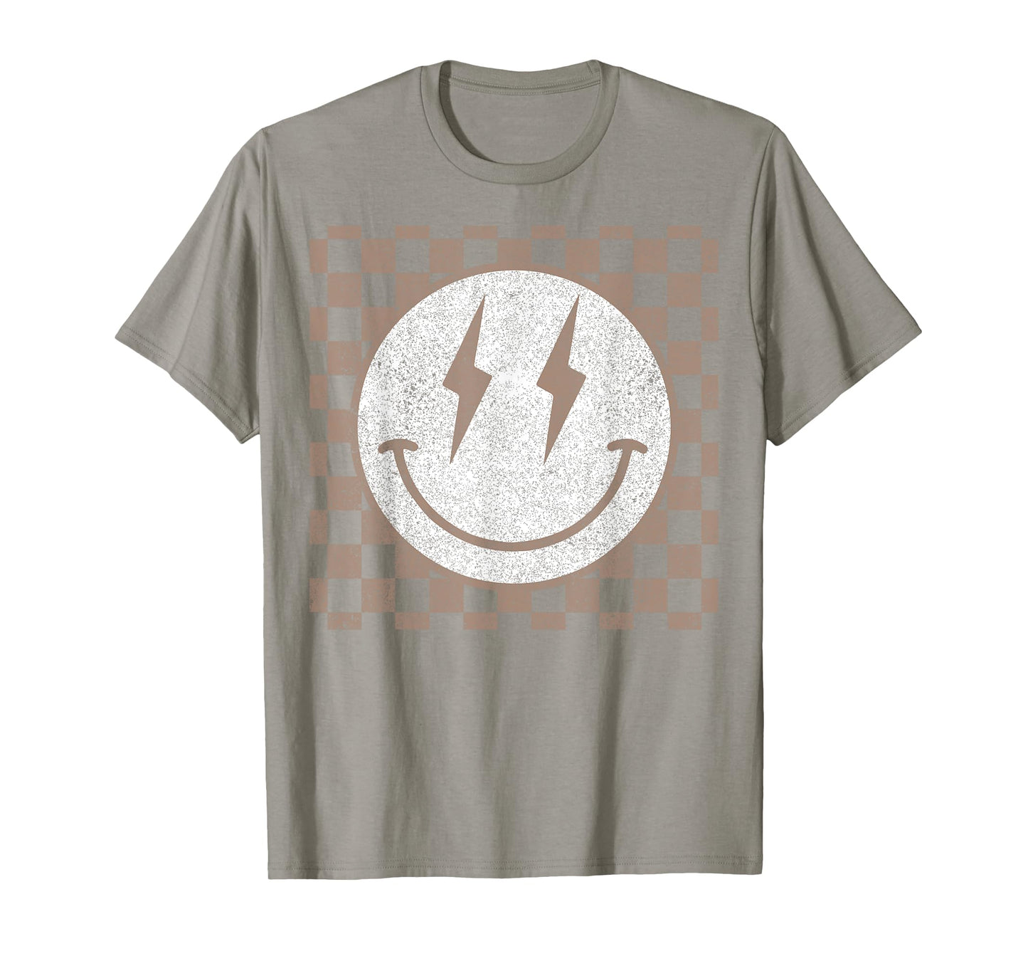 Retro Happy Face Checkered Pattern Smile Face Trendy T-Shirt
