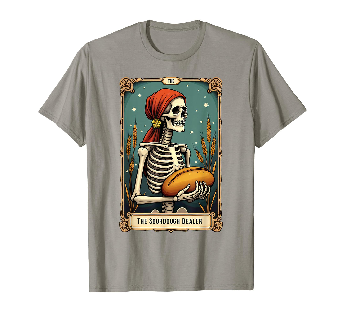 Gothic Tarot Card Skeleton Sourdough Dealer Halloween T-Shirt