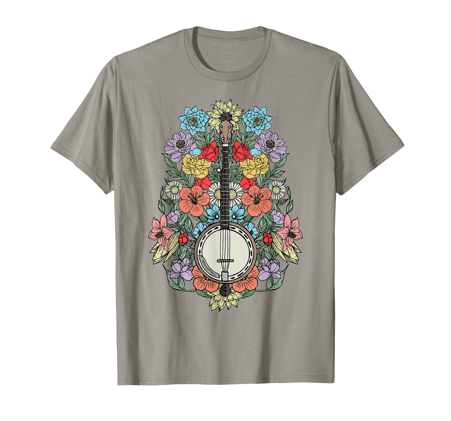 Banjo Flowers Vintage Stringed Bluegrass Folk Floral Design T-Shirt