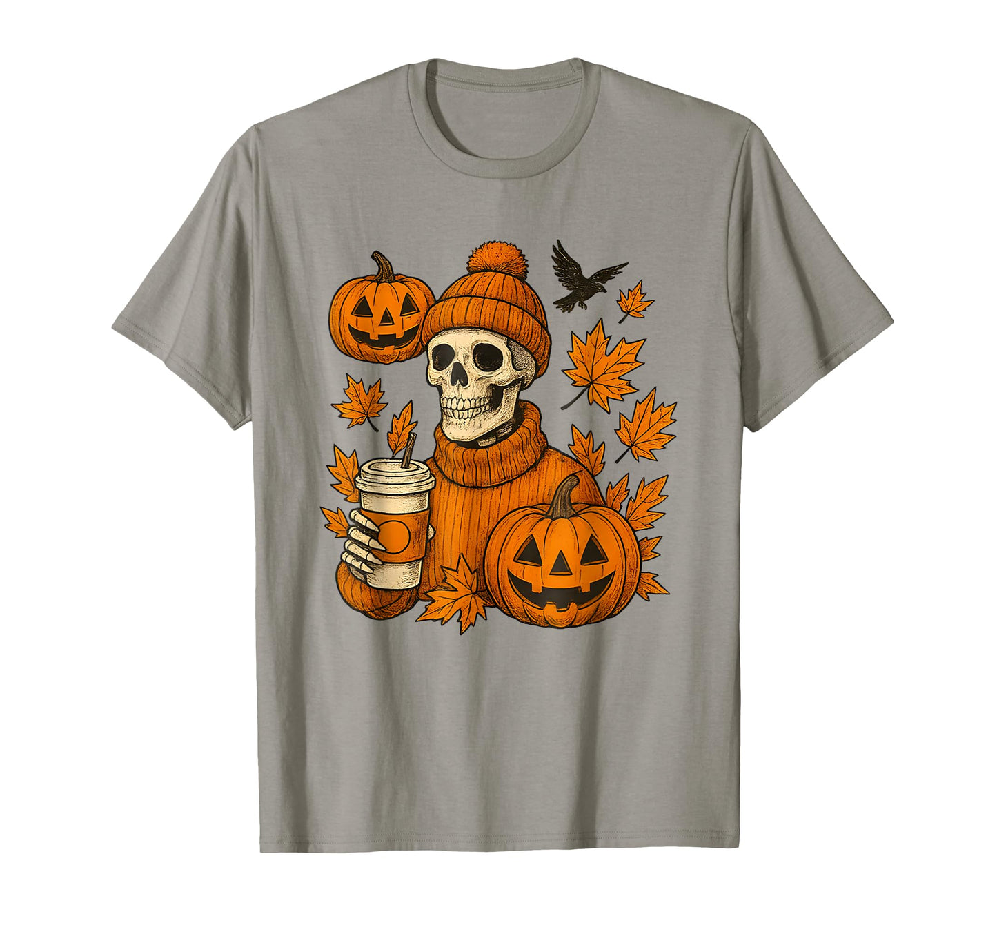 Skeleton Pumpkin Spice Halloween Cozy Fall Funny T-Shirt