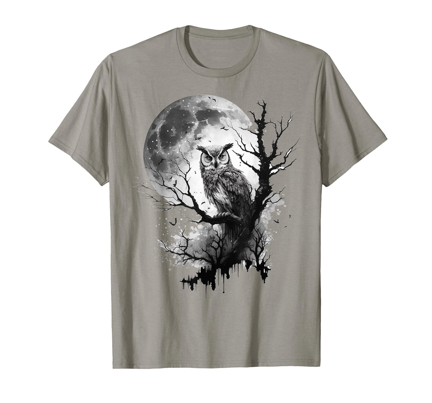 Owl Moon Tree Animal Print Art Animal Lover Owl T-Shirt