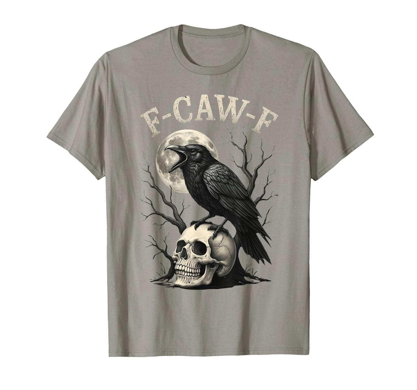 F-Caw-F Funny Raven FCAWF Crow Skeleton Head Moon Gothic T-Shirt