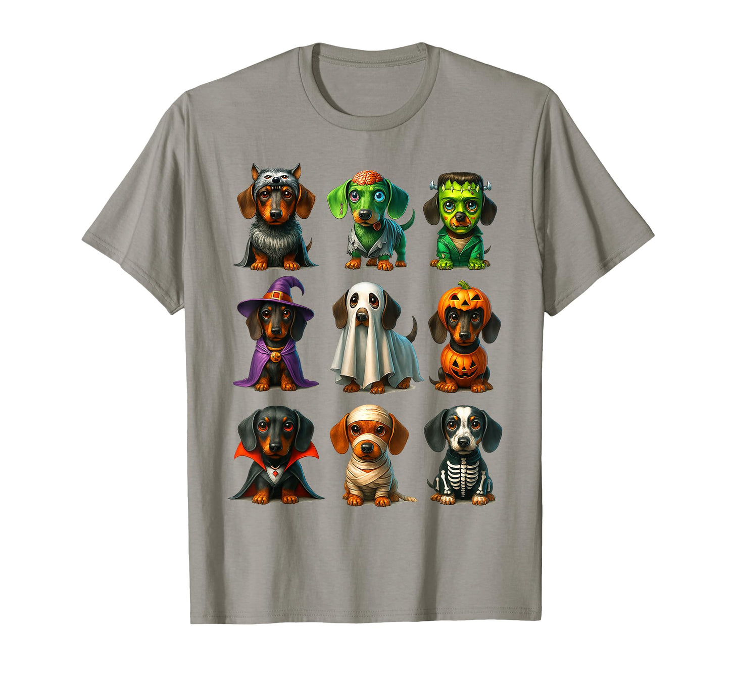 Cute Dachshund Dogs Witch Pumpkin Skeleton Costume Halloween T-Shirt