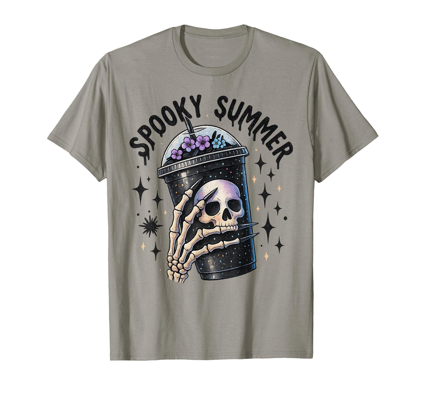 Spooky Summer Skeleton Hand Skull Iced Coffee Halloween T-Shirt