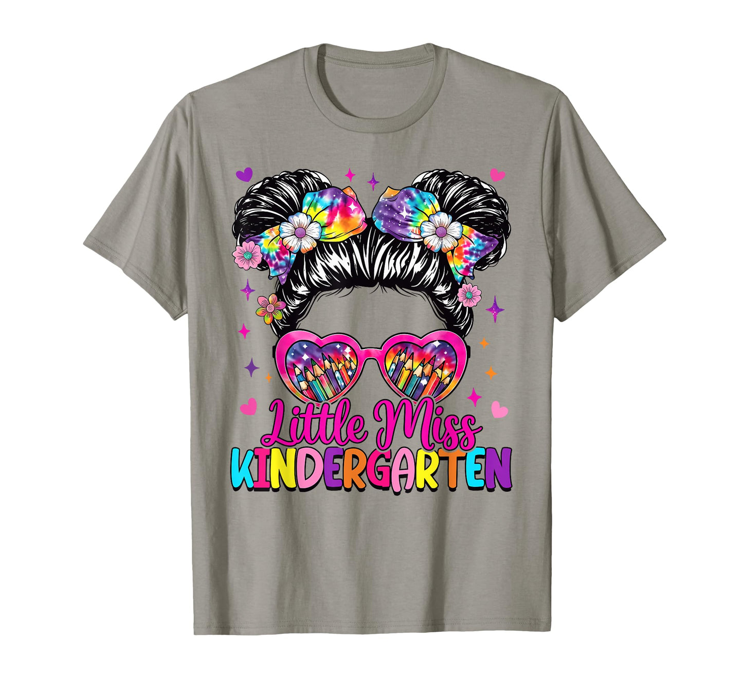 Little Miss Kindergarten Messy Bun First Day Of School T-Shirt