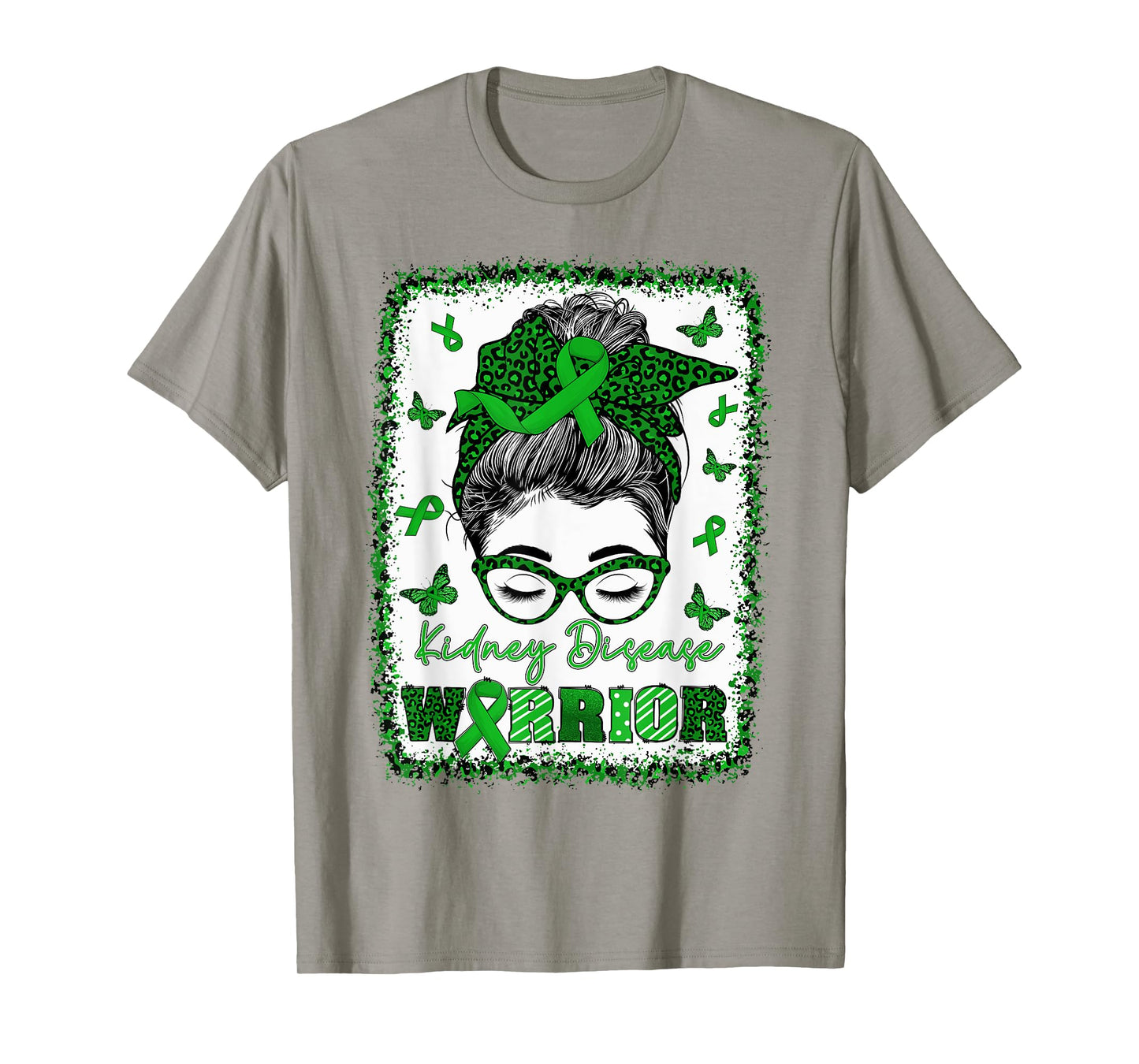 Messy Bun Bandana Woman Green Ribbon Kidney Disease Warrior T-Shirt