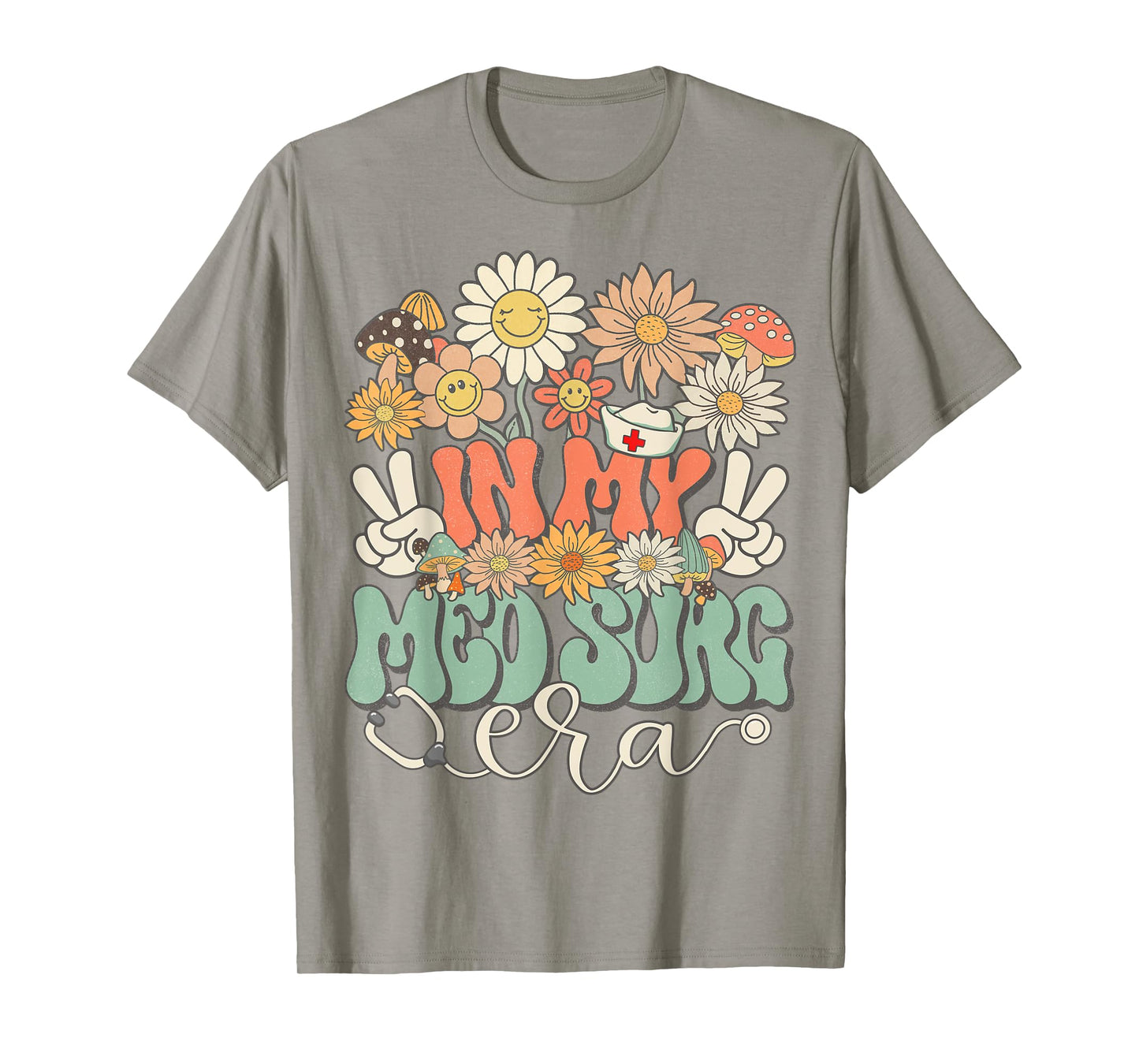 In My Med Surg Era Floral Hippie Groovy Retro Daisy Nurse T-Shirt