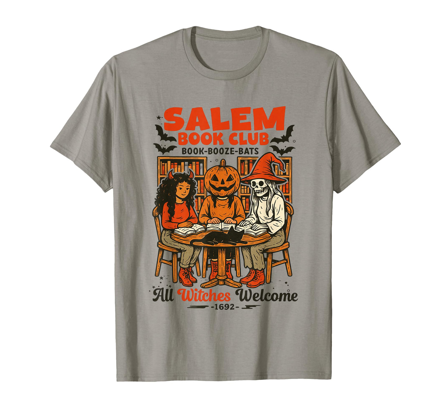 Vintage Salem-Book Booze Bats Book Club All Witches Welcome T-Shirt