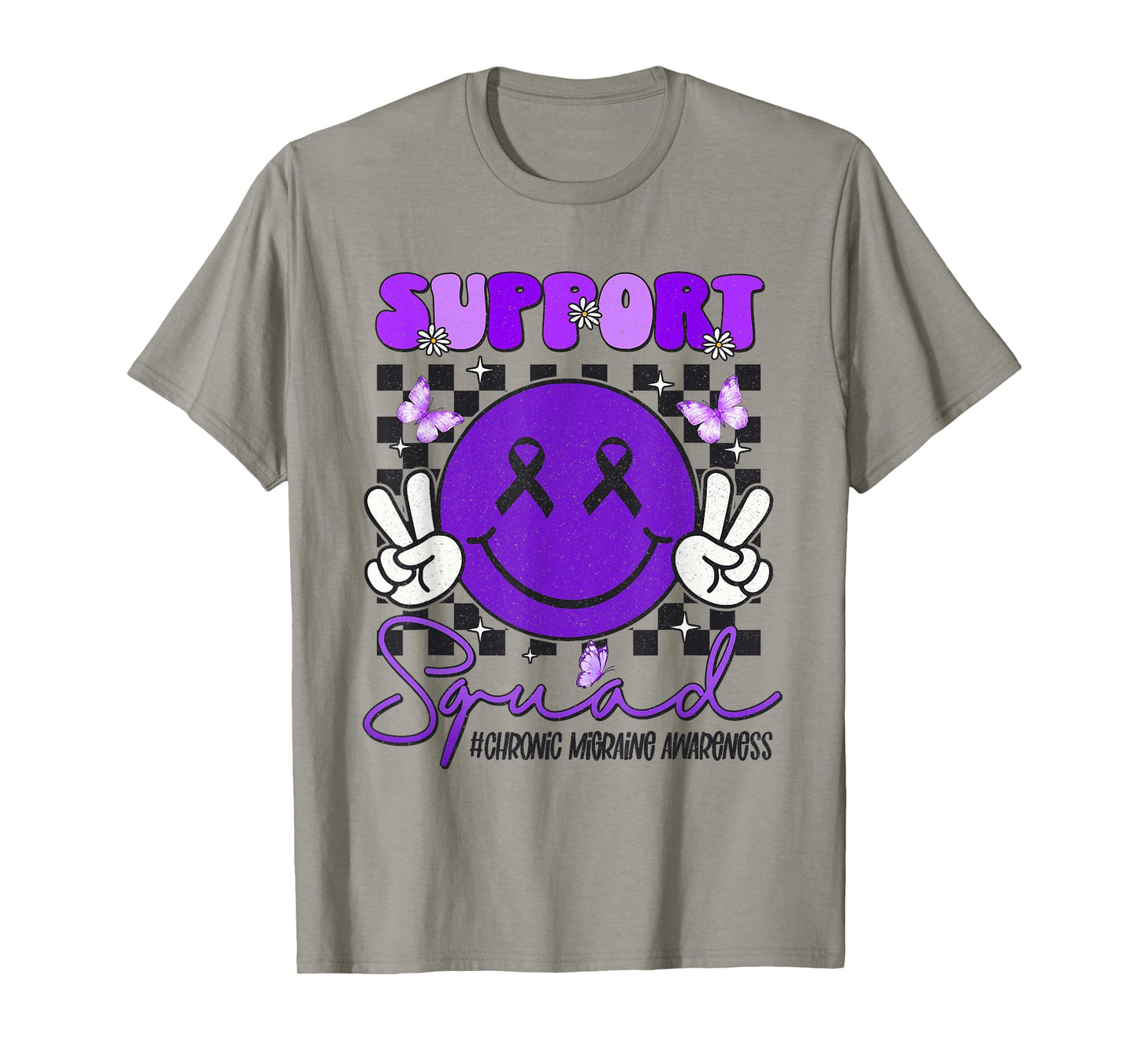 Chronic Migraine Awareness Support Smile Face Purple Ribbon T-Shirt