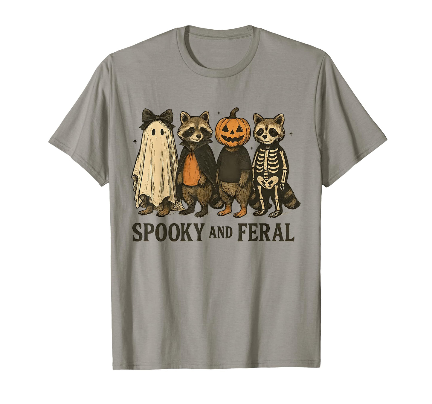 Spooky and Feral Funny Raccoon Halloween Meme Men Women T-Shirt