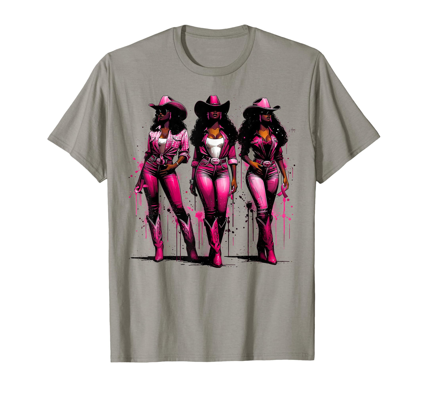 Black Women Pink Cowgirl Western Breast Cancer Awareness T-Shirt