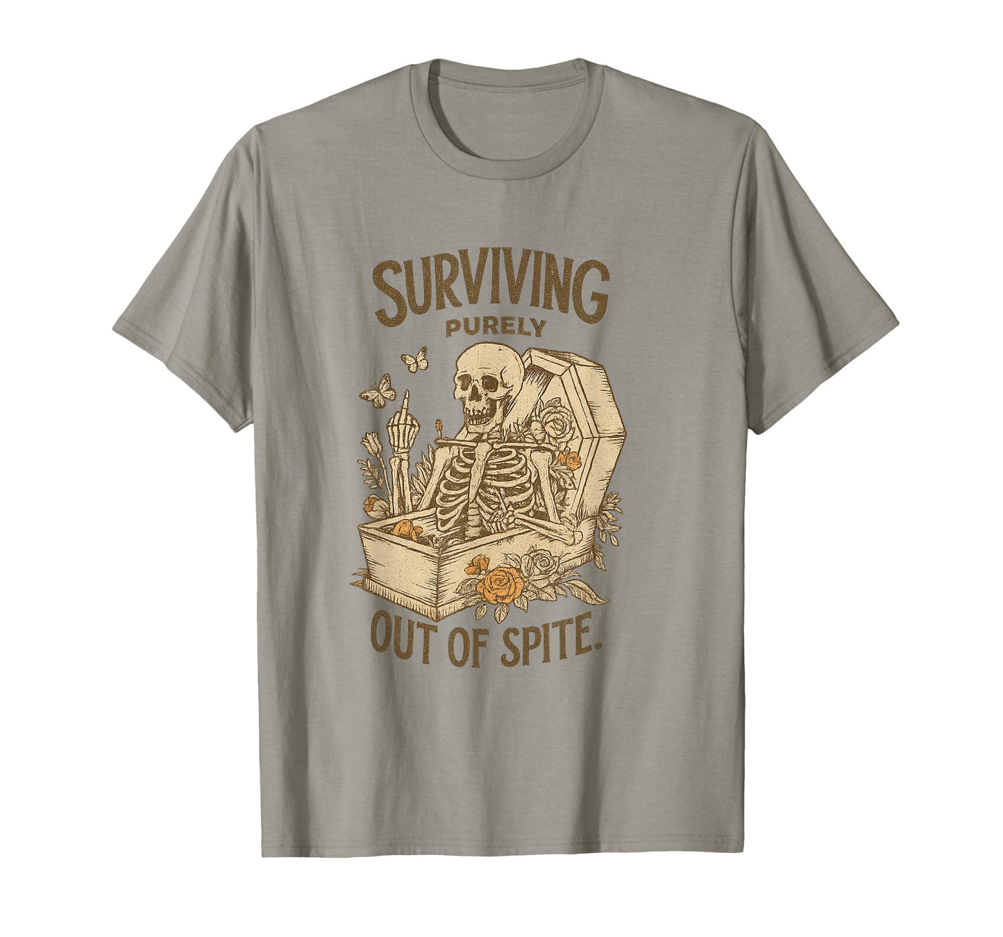 Surviving Purely Out of Spite Funny Goth Skeleton Halloween T-Shirt