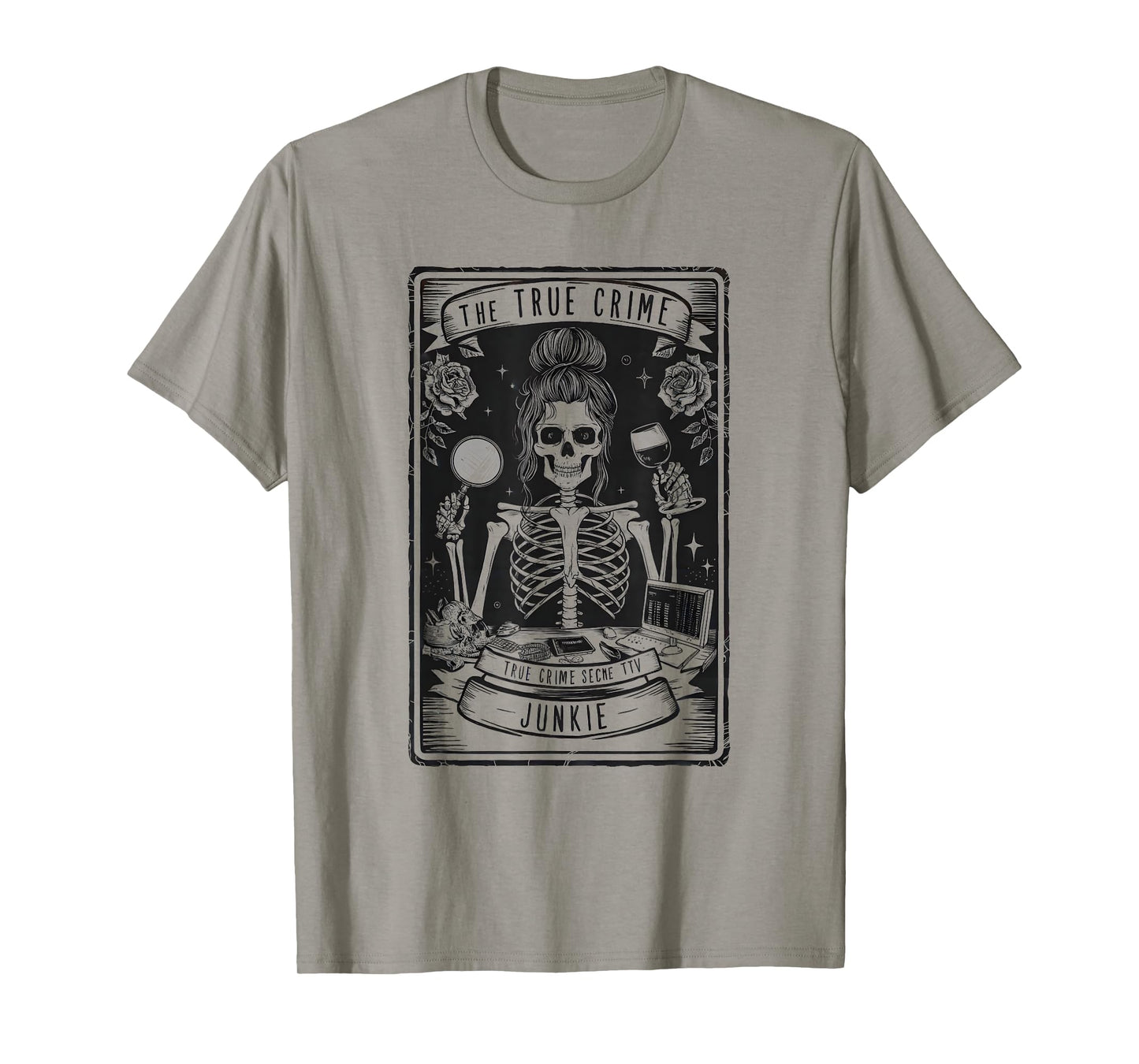 True Crime Tarot Card Junkie Skeleton Witchy Vibes Halloween T-Shirt