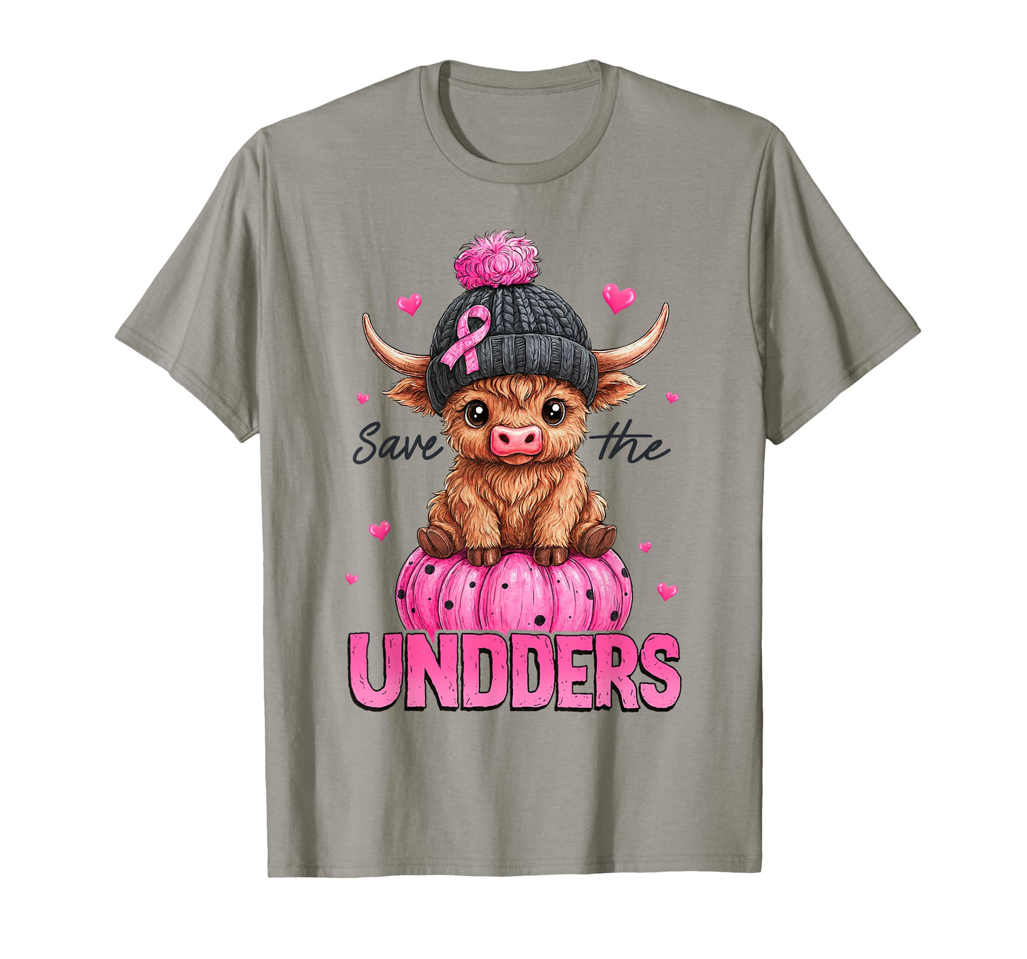Save The Udders Highland Cow Pink Breast Cancer Awareness T-Shirt
