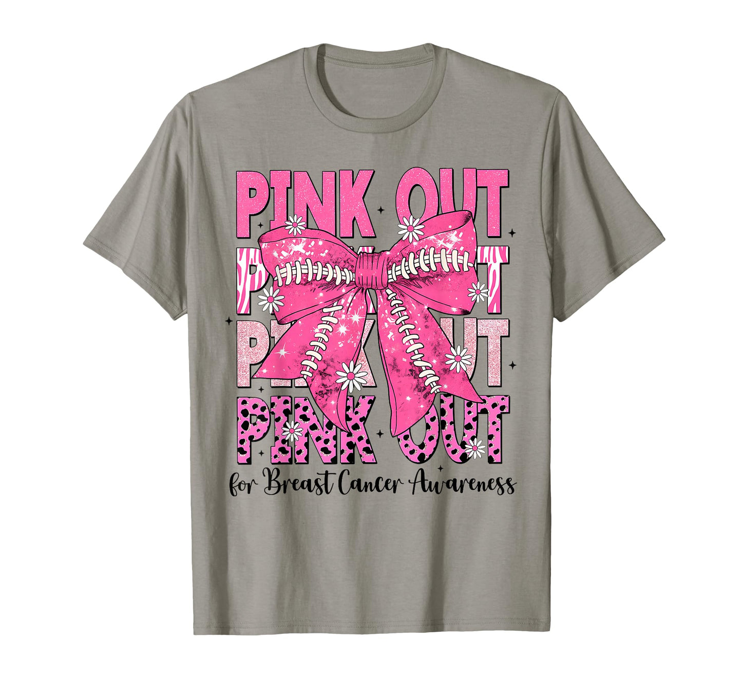 Pink Out Football Team Breast Cancer Awareness Coquette Bow T-Shirt