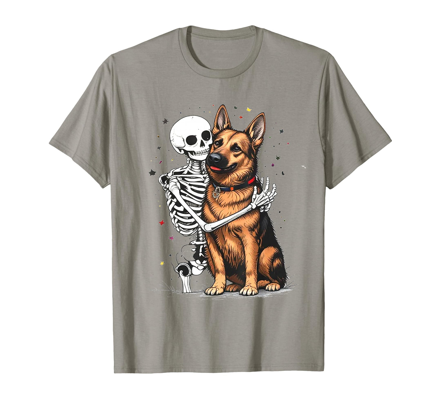Skeleton Hugging German Shepherd Halloween Lover Mom Dad T-Shirt