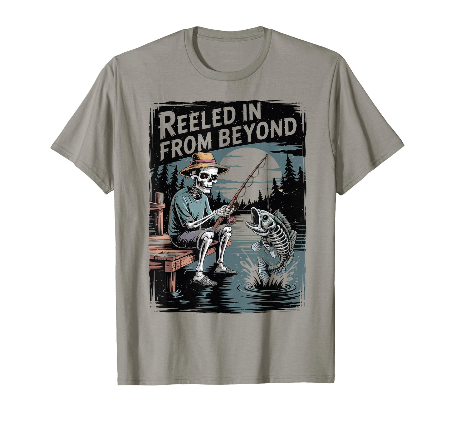 Reeled Beyond Skeleton Fishing Halloween Bass Fish Dad Funny T-Shirt