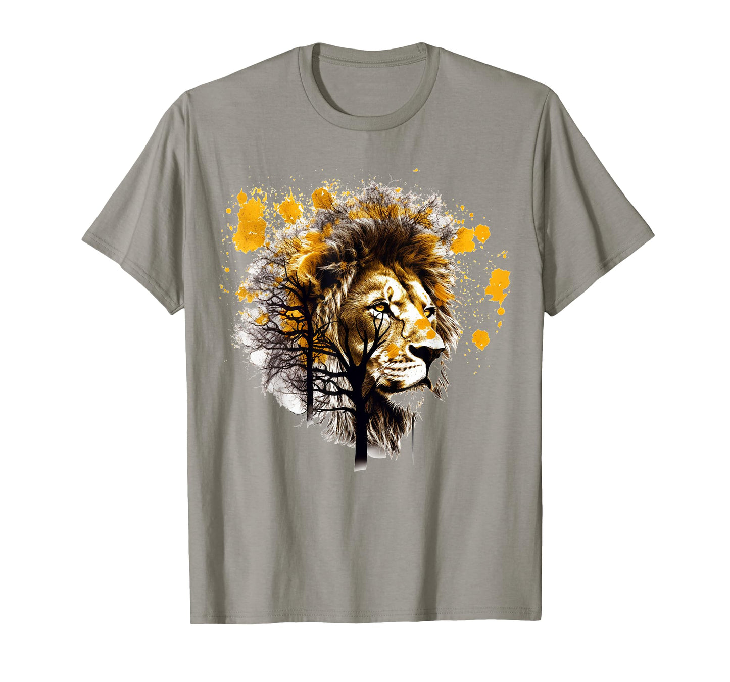 Lion Artwork Tree Colourful Animal Motif Lion T-Shirt