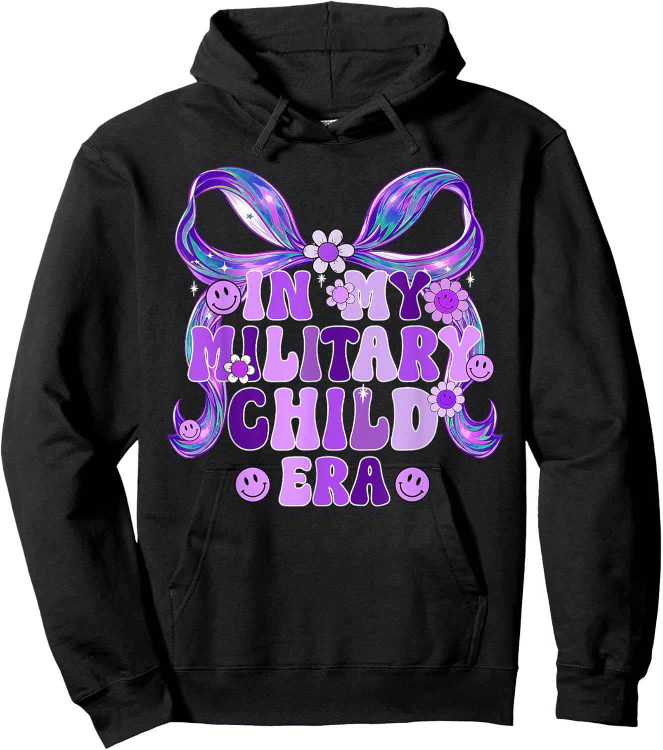 in My Military Child Era Coquette Bow Purple Up for Military T-Shirt - Hoodie | Black