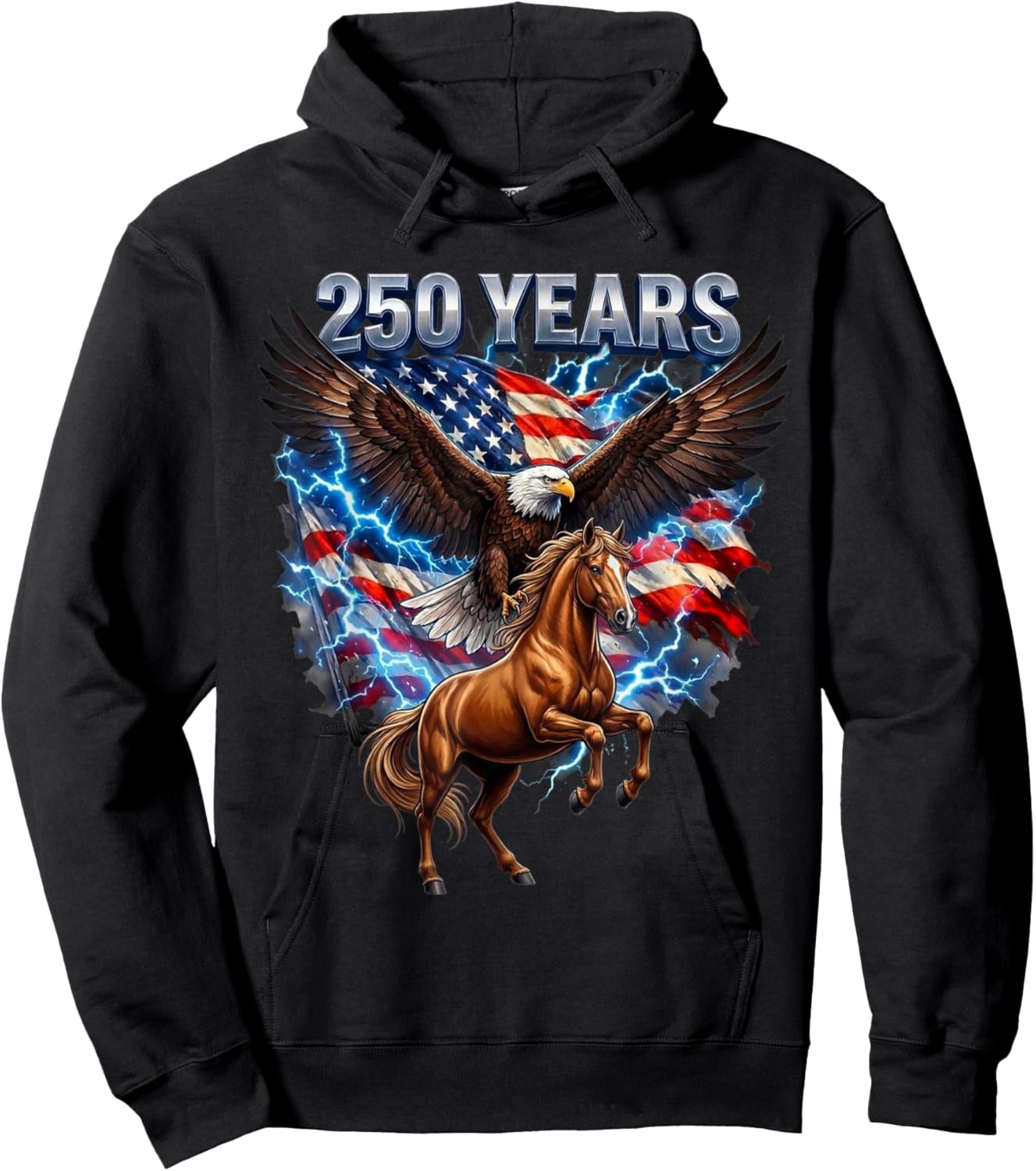 USA 250th Anniversary Bald Eagle & Clydesdale Horse T-Shirt Hoodie - Hoodie | Black