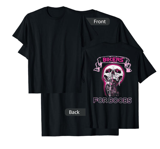 Bikers For B.o.o.b.s Breast Cancer Awareness Skull (on back) T-Shirt