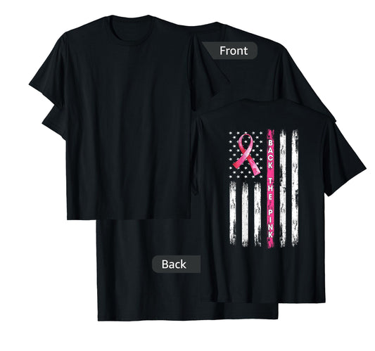 Back The Pink Ribbon American Flag Breast Cancer Awareness T-Shirt