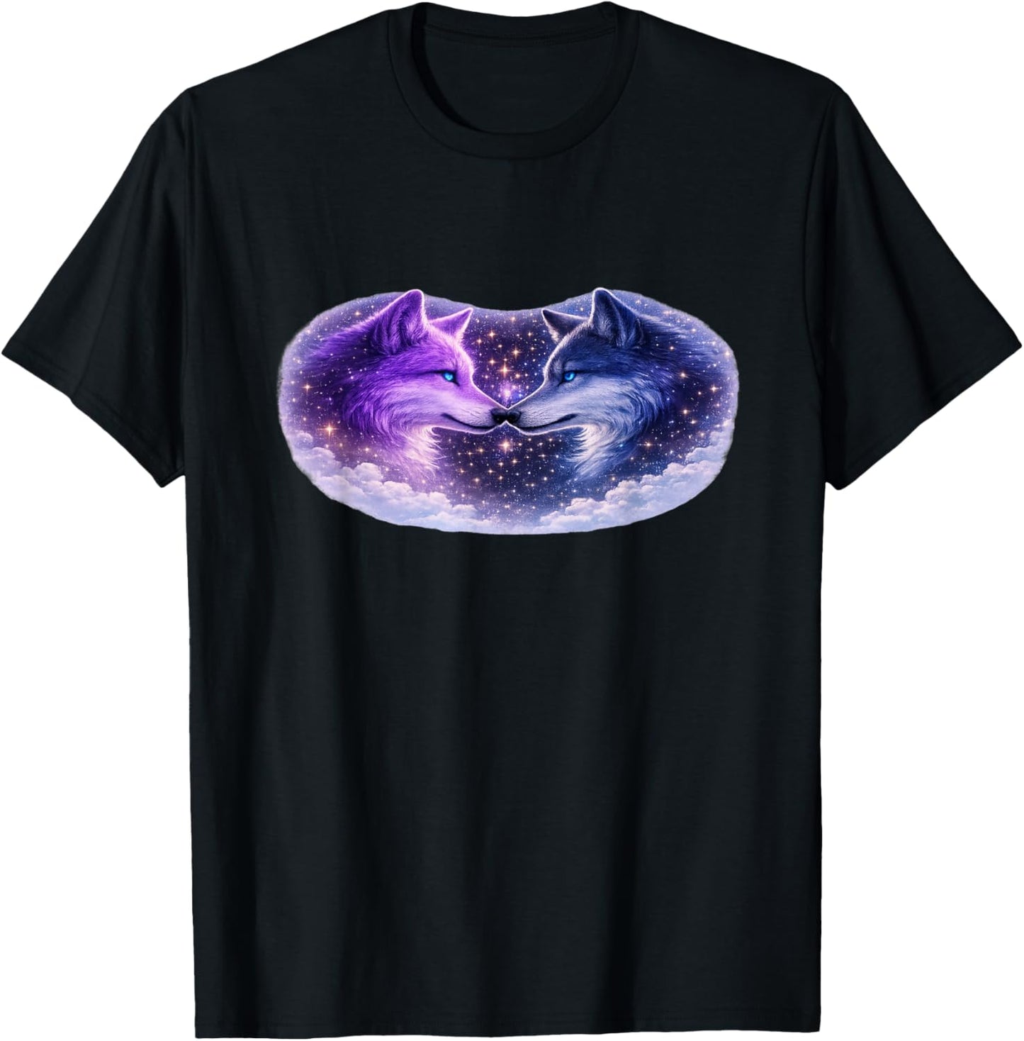 Celestial Purple Blue Wolves Cosmic Spirit Wolf Art T-Shirt T-Shirt - T-Shirt | Black