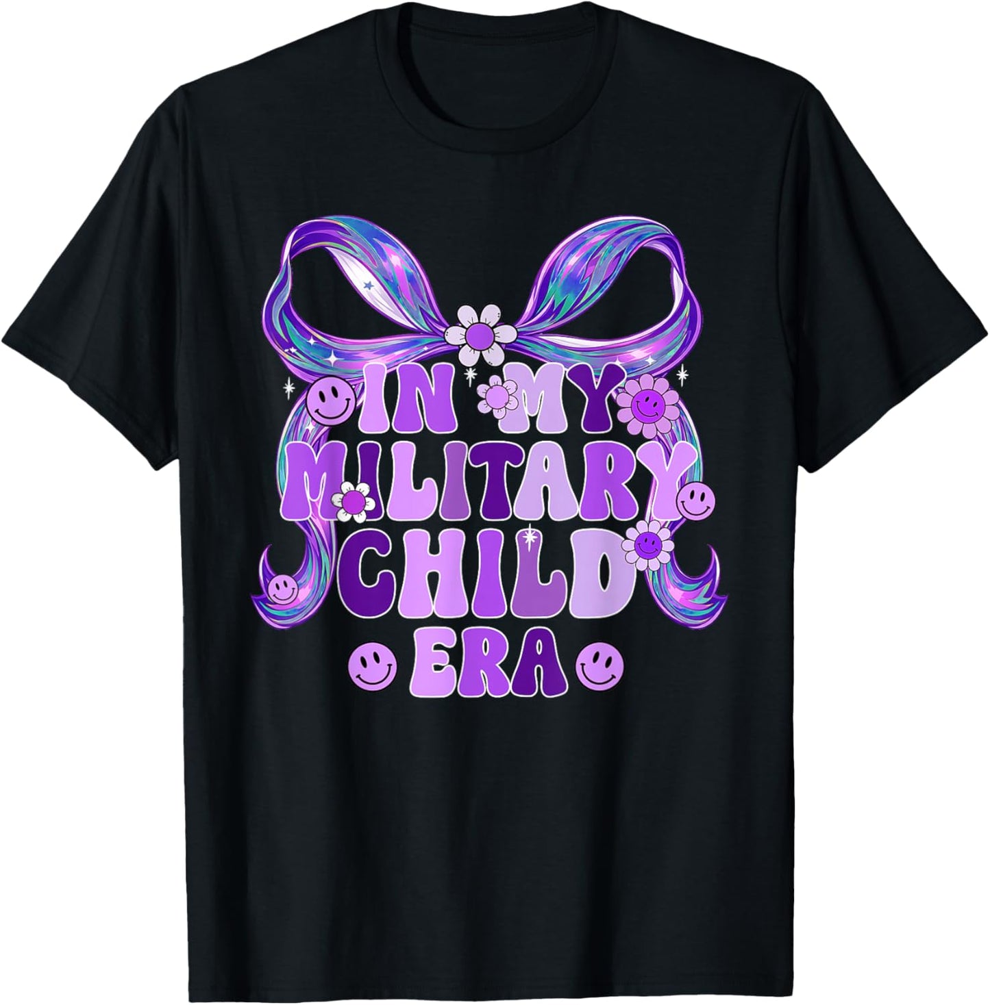 in My Military Child Era Coquette Bow Purple Up for Military T-Shirt - T-Shirt | Black