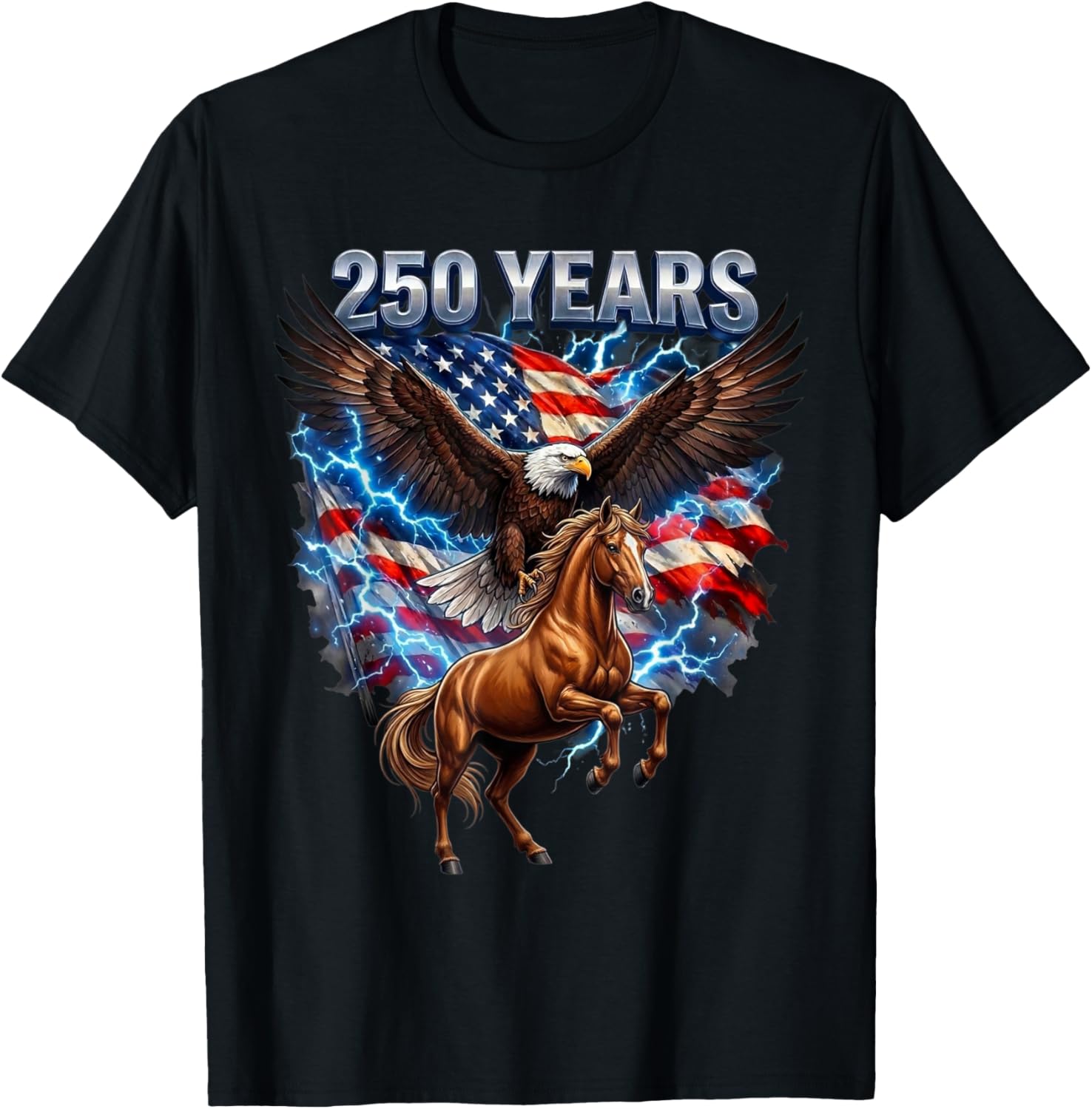USA 250th Anniversary Bald Eagle & Clydesdale Horse T-Shirt T-Shirt - T-Shirt | Black