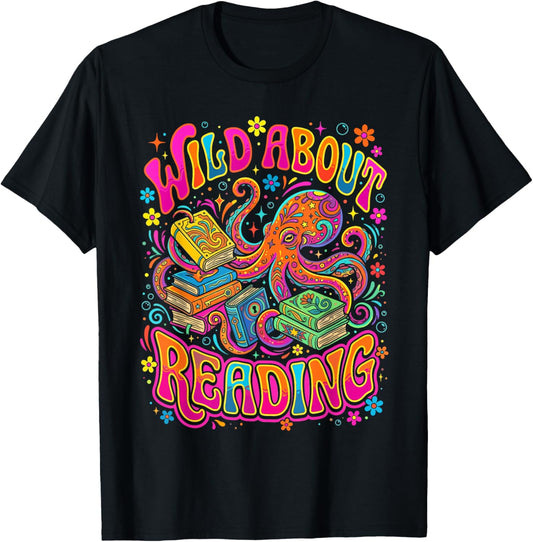 Wild About Reading Kids Book Lover Animals Bookish Librarian T-Shirt - T-Shirt | Black