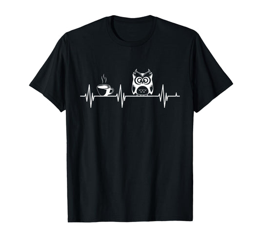 Cute Owl Art For Men Women Heartbeat Coffee Owl Lovers T-Shirt