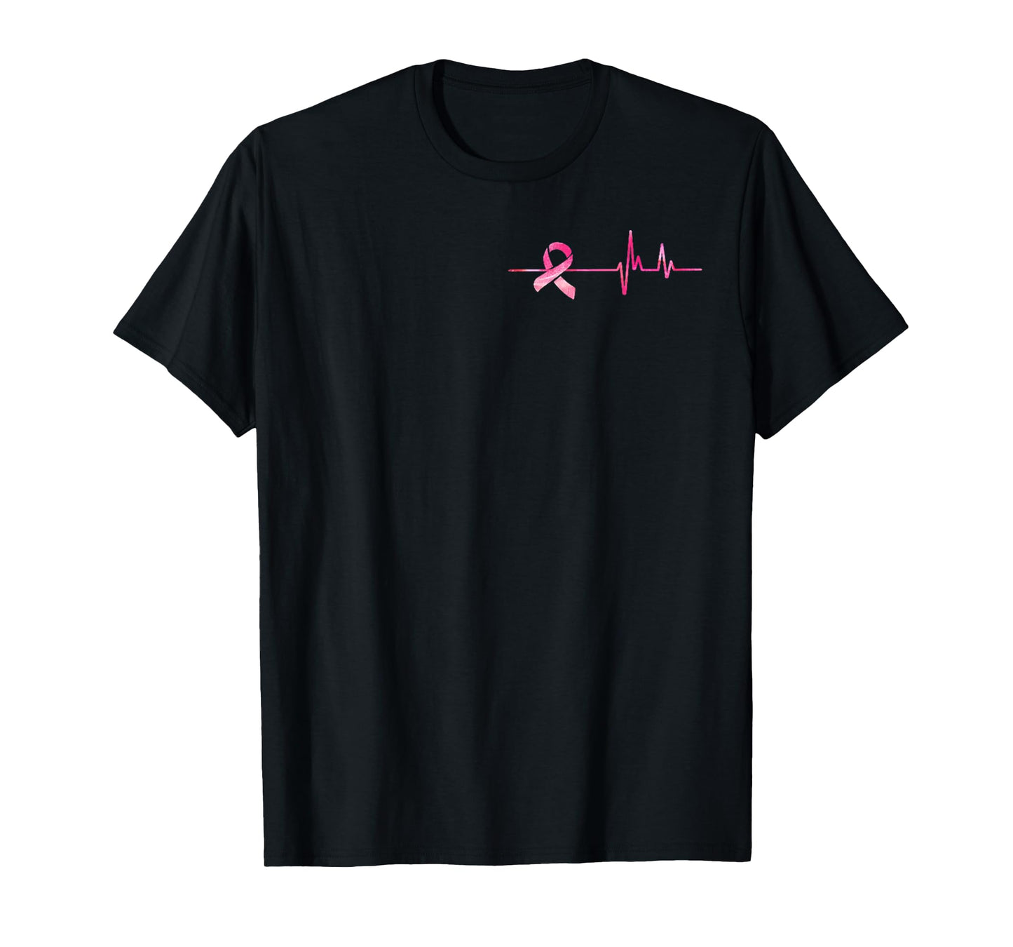 Pink Ribbon Heart Beat Breast Cancer American Flag (2 Sided) T-Shirt
