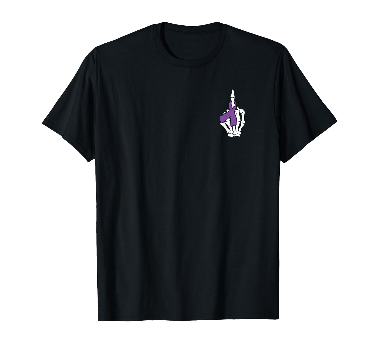 Fuck Pancreatic Cancer Skeleton Middle Finger Purple Ribbon T-Shirt