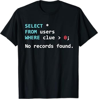 SQL Query Funny SQL Database Admin Programmer T-Shirt