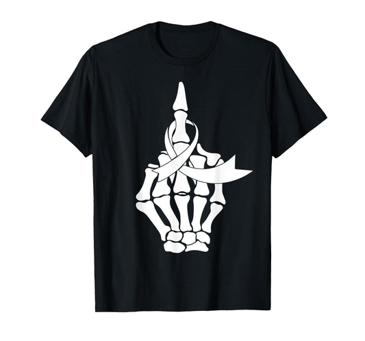 Fuck Lung Cancer Middle Finger White Ribbon T-Shirt
