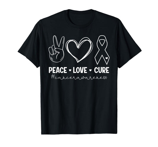 Peace Love Cure Cancer Awareness Inspirational T-Shirt