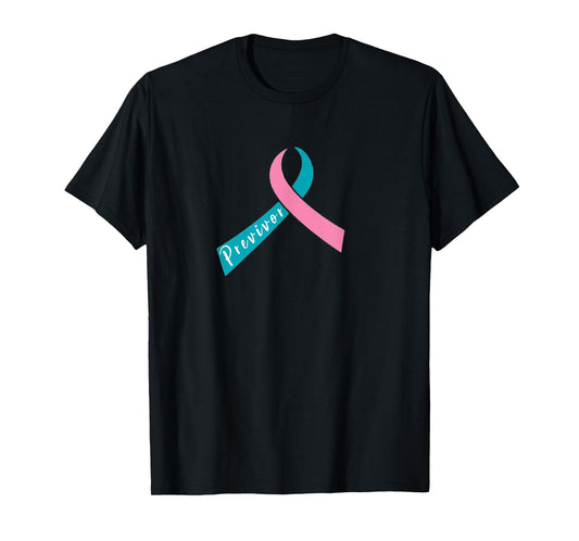 Teal & Pink Ribbon - Previvor T-Shirt
