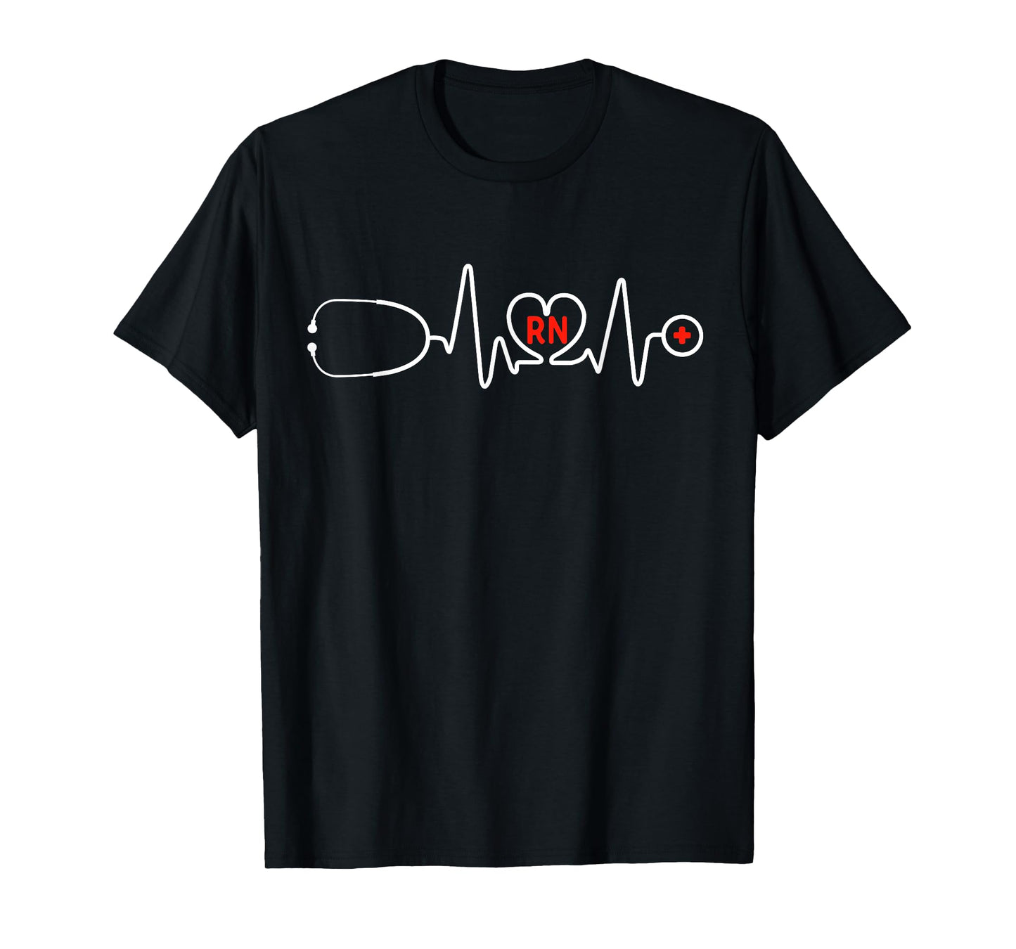 RN Nurse Clothing Registered Nurse Stethoscope Heartbeat RN T-Shirt, Black