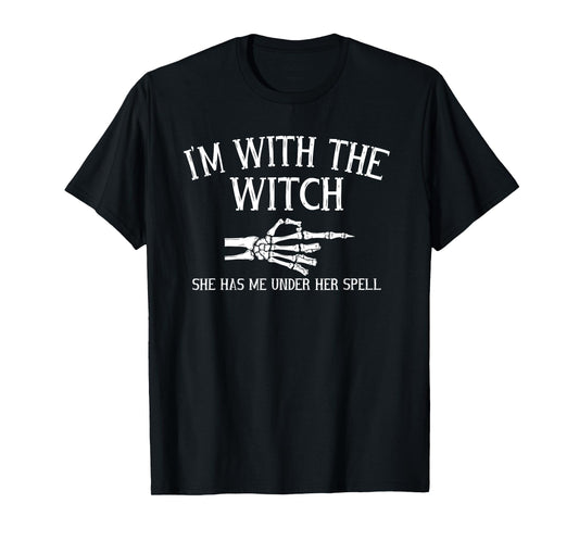 Couple Halloween Costume Funny I'm with The Witch T-Shirt