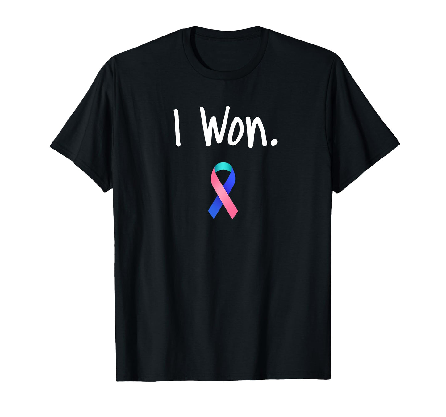 I Won Thyroid Cancer Awareness T-Shirt by I Won Thyroid Cancer Awareness DNG for Women, Black, Small, Short Sleeve, U-Neck, Classic Fit, Cotton 60% Polyester 40%
