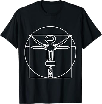 Vitruvian man wine cork screw Leonardo Da Vinci T-Shirt