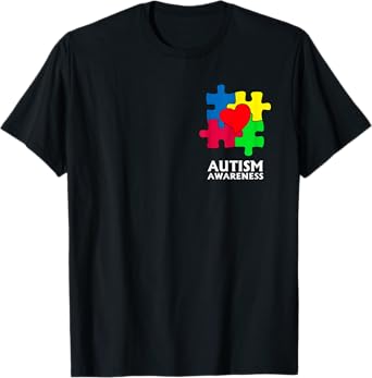 Autism Awareness Tshirt Pocket Love Heart Puzzle Pieces T-Shirt