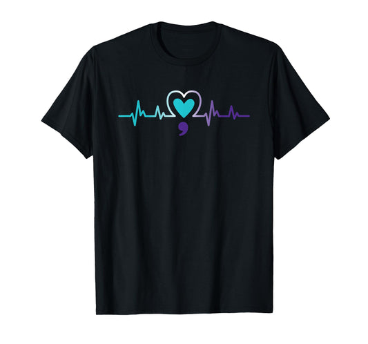 Heartbeat Semicolon Suicide Prevention Mental Awareness Week T-Shirt