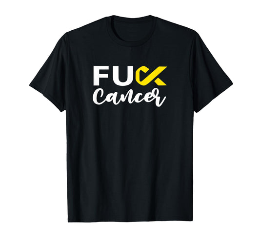 Cursive Fuck Childhood Cancer Yellow Ribbon Cancer T-Shirt