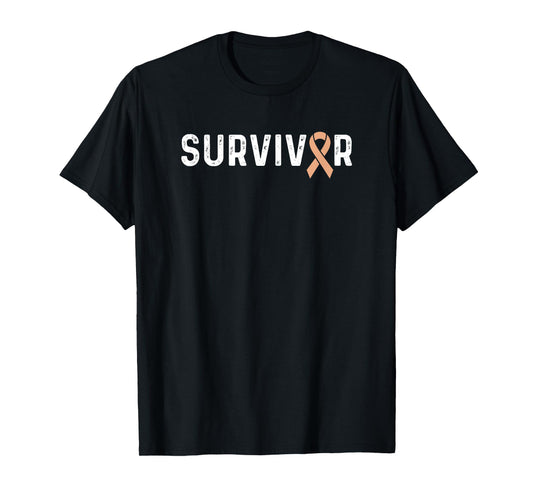 Uterine Cancer Awareness Peach Ribbon Survivor Remission T-Shirt