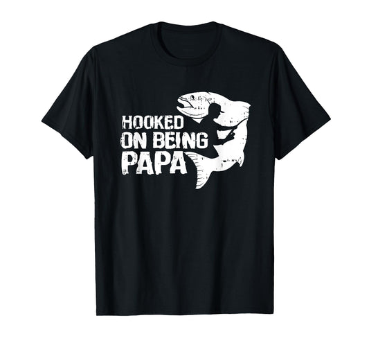 Hooked On Being Papa Fathers Day Fishing Dad Papa Men T-Shirt