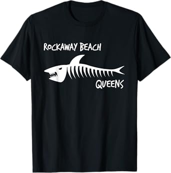 Rockaway Beach Queens Shark Skeleton White Print T-Shirt
