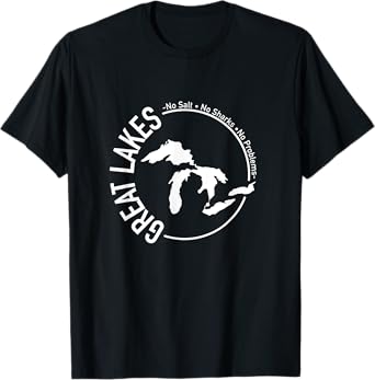 No Salt No Sharks No Problems Great Lakes White Circle T-Shirt